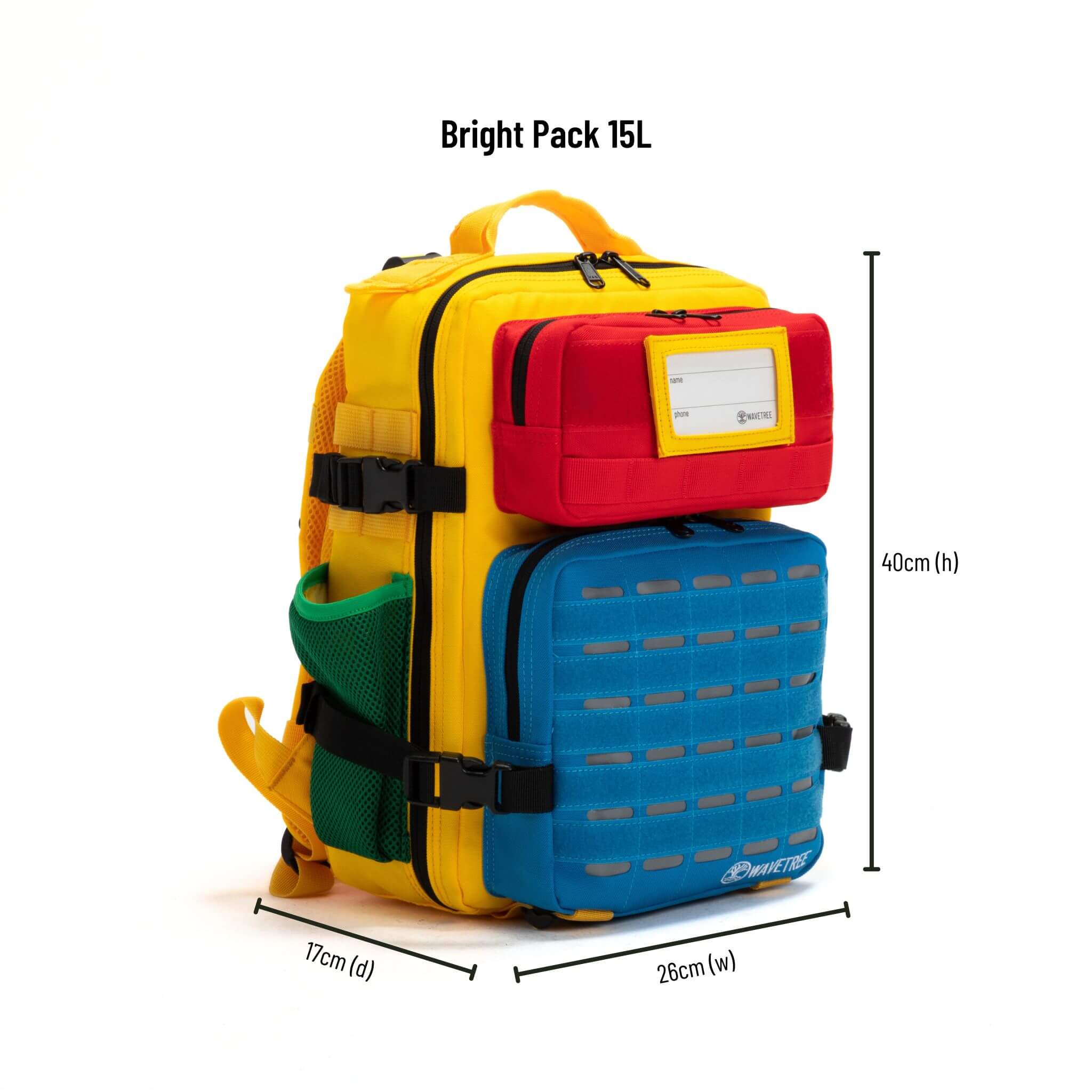 Dimensions of the 15 Litre Bright Pack backpack