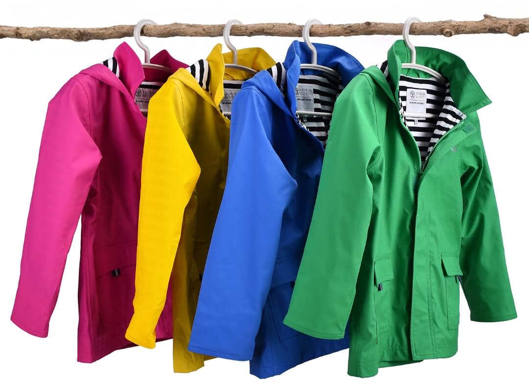 Colourful Wavetree Raincoats on rack