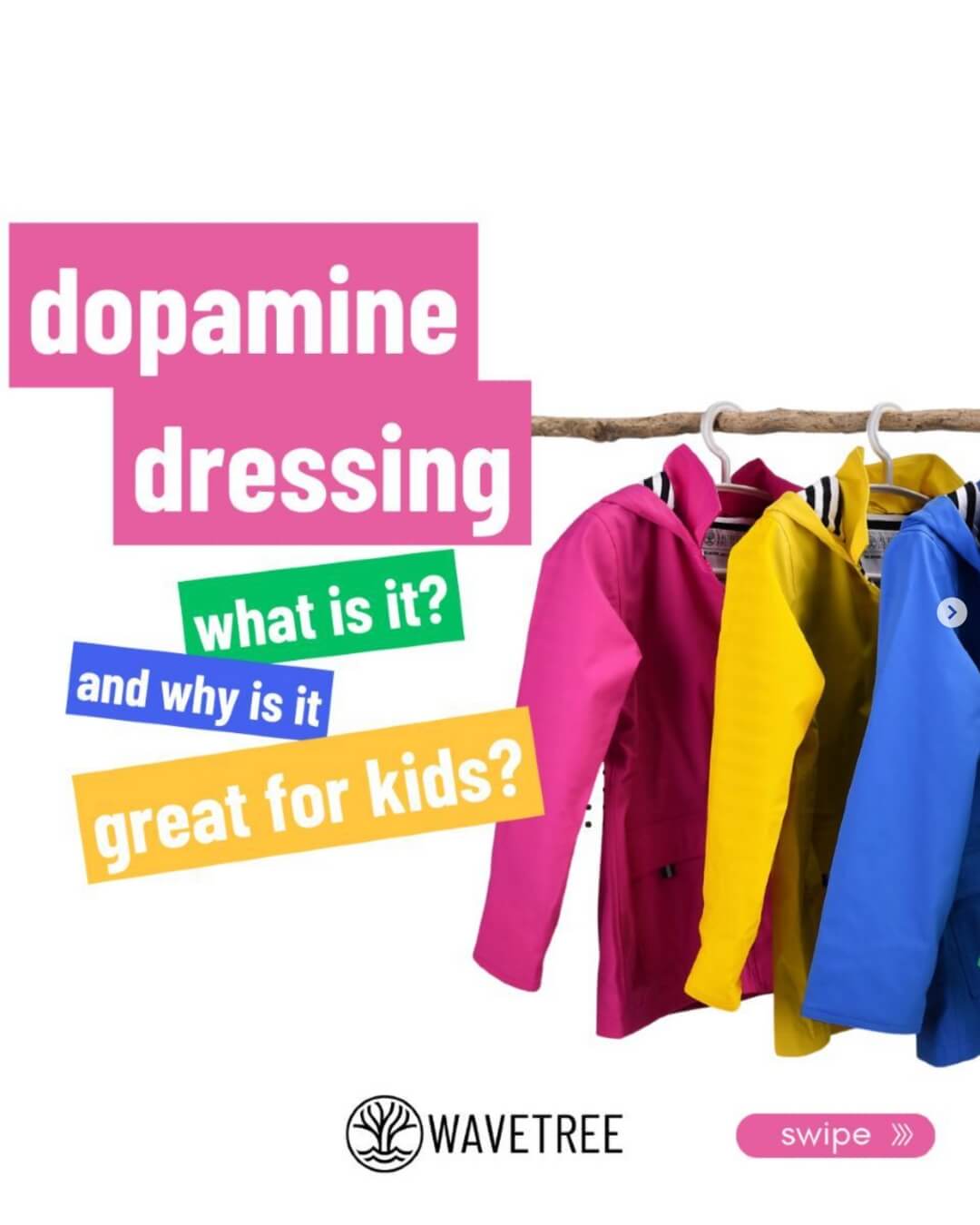 blog article about dopamine dressing with colourful raincoats in background