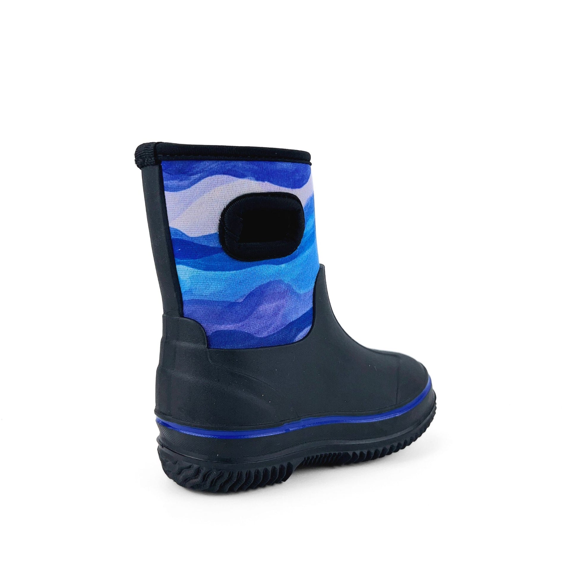 Gumboot Rain boot made of neoprene with blue wave design. Waterproof rain boot