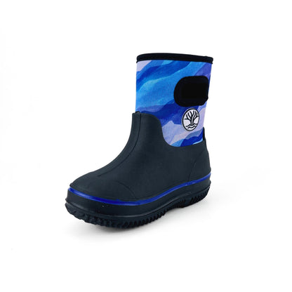 Gumboot Rain boot made of neoprene with blue wave design. Waterproof rain boot