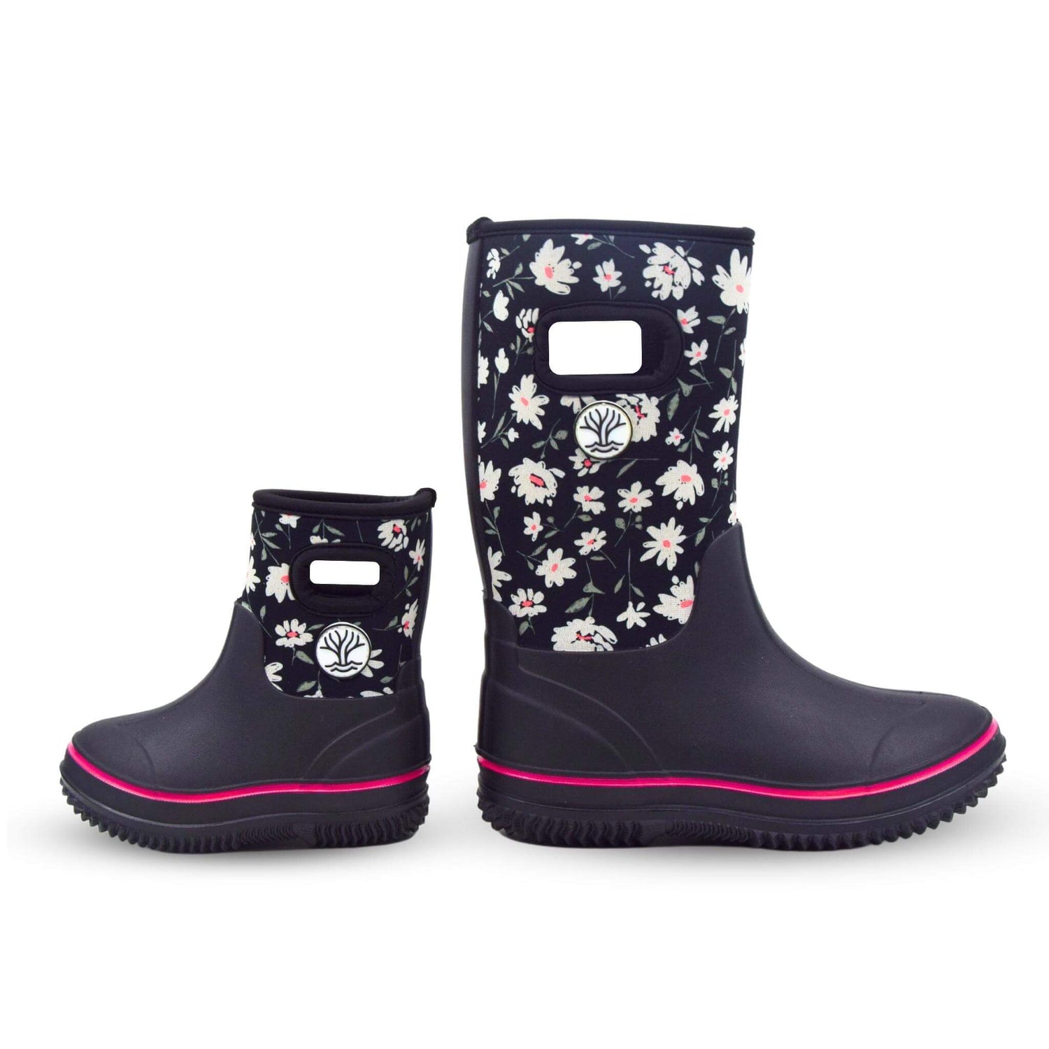 Wavetree Gumboot made of neoprene with daisy design. Pair of waterproof rain boots.